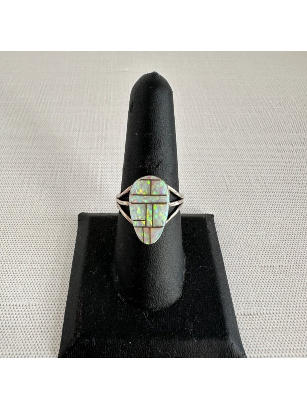 Signed EJ Native American Sterling Silver Opal Inlay Ring Size 8 - Picture 6 of 6